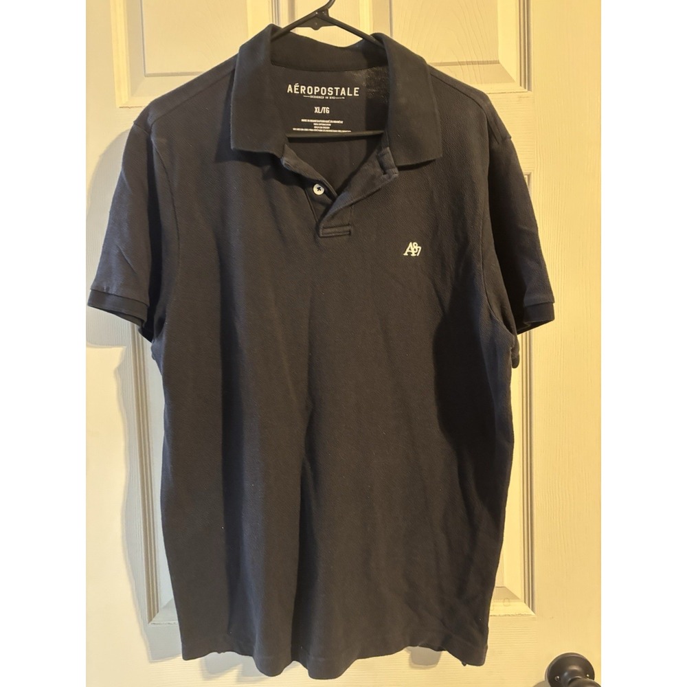 Aéropostale Men's Navy Blue XL Polo Shirt 100% Cotton Short Sleeve Button‎ Logo